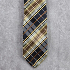 Bergamo New York Black Gold Plaid Stripe Tartan‎ 100% Poly Men's Neck Tie NWOT